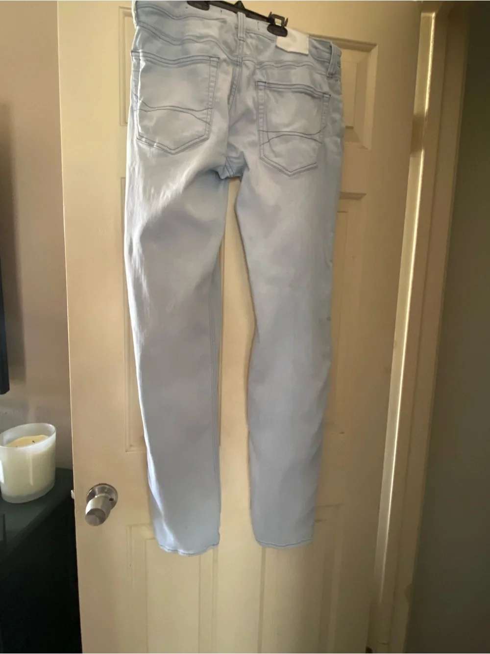 Mens Hollister California Pale Blue Distressed Stacked Skinny Jeans
